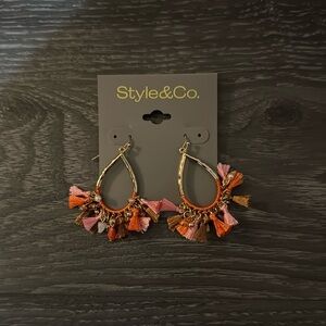 Style & Co. Gold and Pink Tassel Hoop Earrings